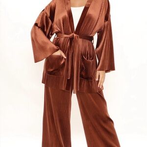 Brown Pleated Kimono Set